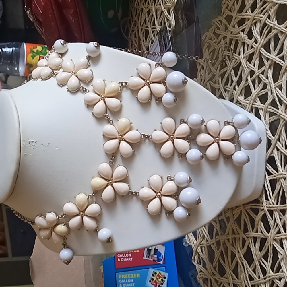 Cream and white statement necklace